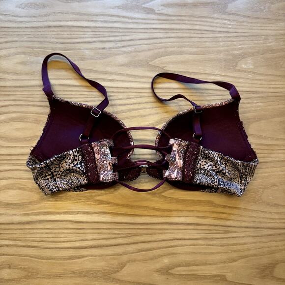 Victoria's Secret Very Sexy Push-Up Maroon Pink Paisley Bra 32B - Picture 2 of 4